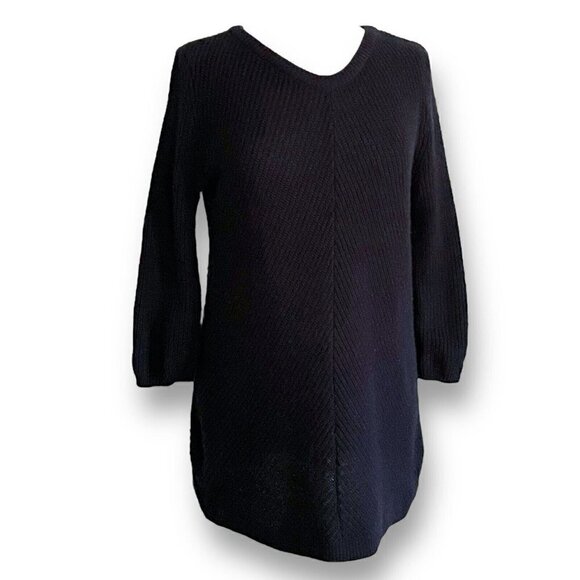 Garnet Hill Womens Black Sweater XS Merino Wool Cashmere Diagonal Ribbed Tunic - Picture 4 of 6